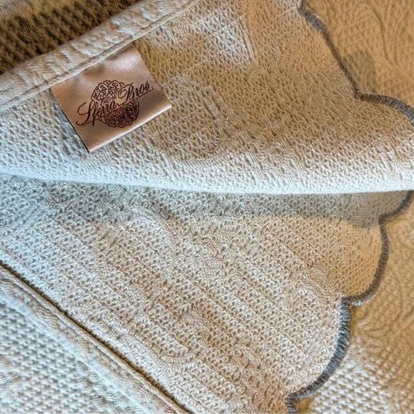Sferra Scalloped Approx 90” x 84” Light Sage Green Quilt/Coverlet